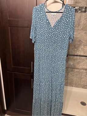 Serra Teal Blue Polka Dot Maxi Dress